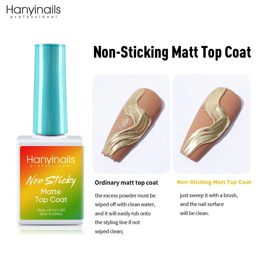 Hanyinails Anti Powder Adhesion Matte Top Coat No Yellow No White Perfect Velvet Matte Finish Non Sticky Powder Matte Top Coat