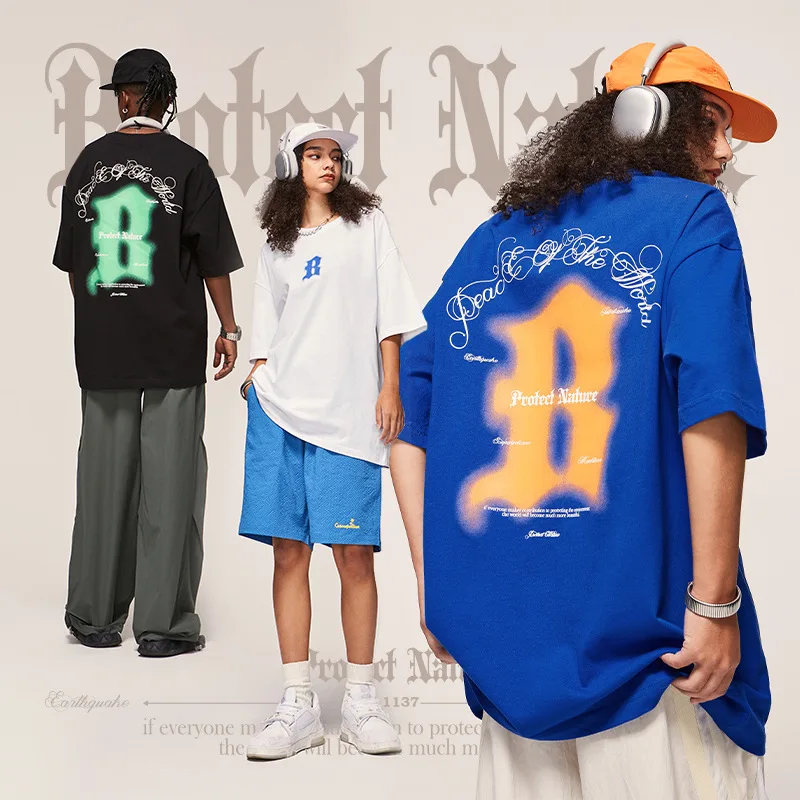 2023 High Quality Loose Tshirt 100% Cotton Contrasting Gothic Letter Short Sleeve Custom Designs For t shirts