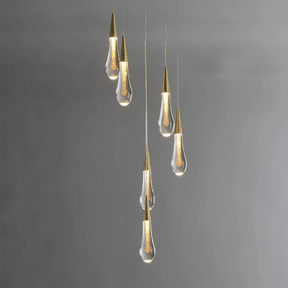 Customizable post-modern cristal led water drop pendant light staircase lamp
