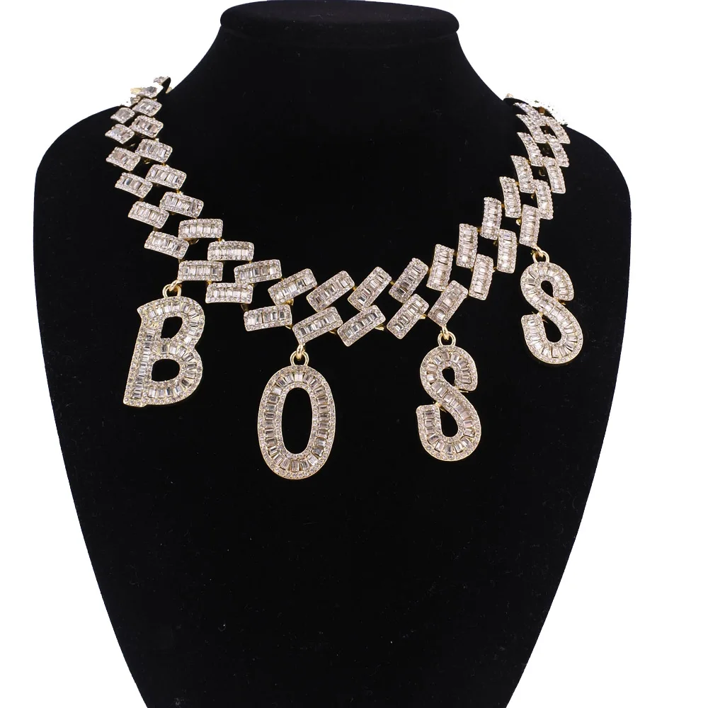 Fashionable Hip Hop Baguette Choker Necklace with Letter BOSS Charm