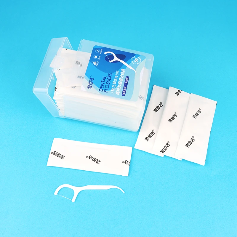 Hot Selling High Quality Individually Wrapped Packed Toothpick Dental Floss  50 PCS Plastic Boxes For Dental Floss Pick Dental