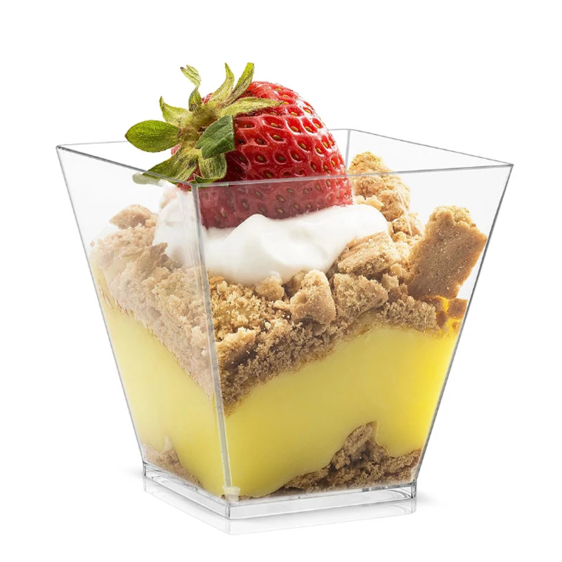 60ml120ml150ml square trapezoidal PS hard plastic transparent dessert cup mousse/pudding/packaging cup