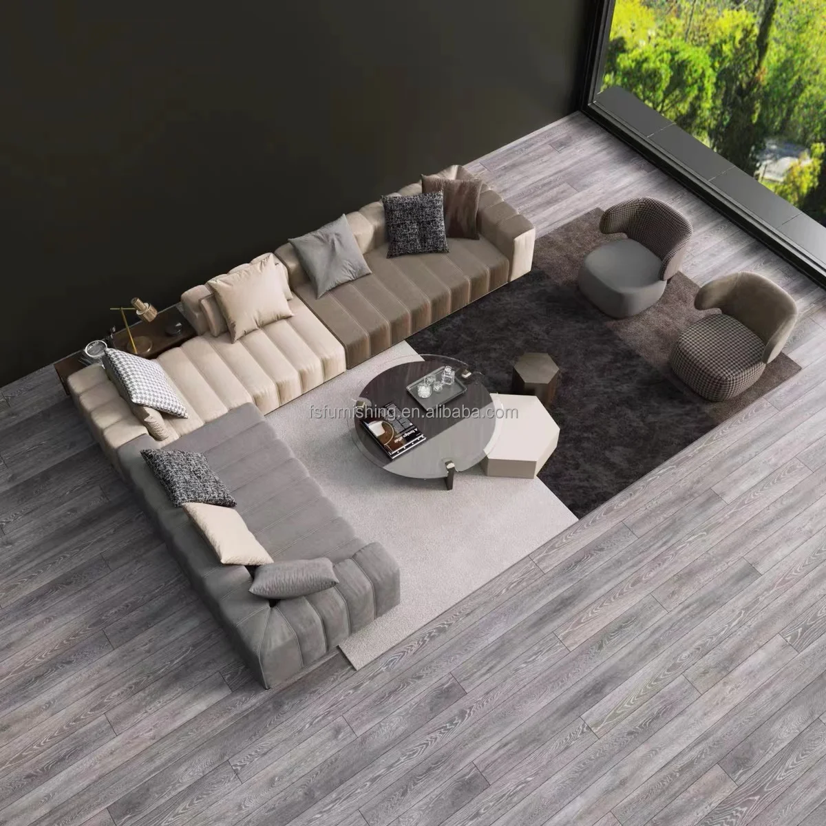 momoda large L shape Modern Italy luxury home living room furniture customize factory fabric double side sofa set