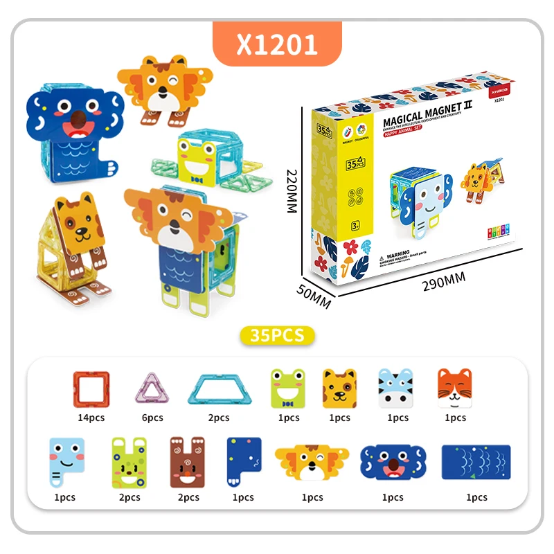 Magnetic Blocks Zoo Series Toys Intelligent 3D STEM Educational Game for Kids Toddlers Boys Girls Magnet Tiles Set