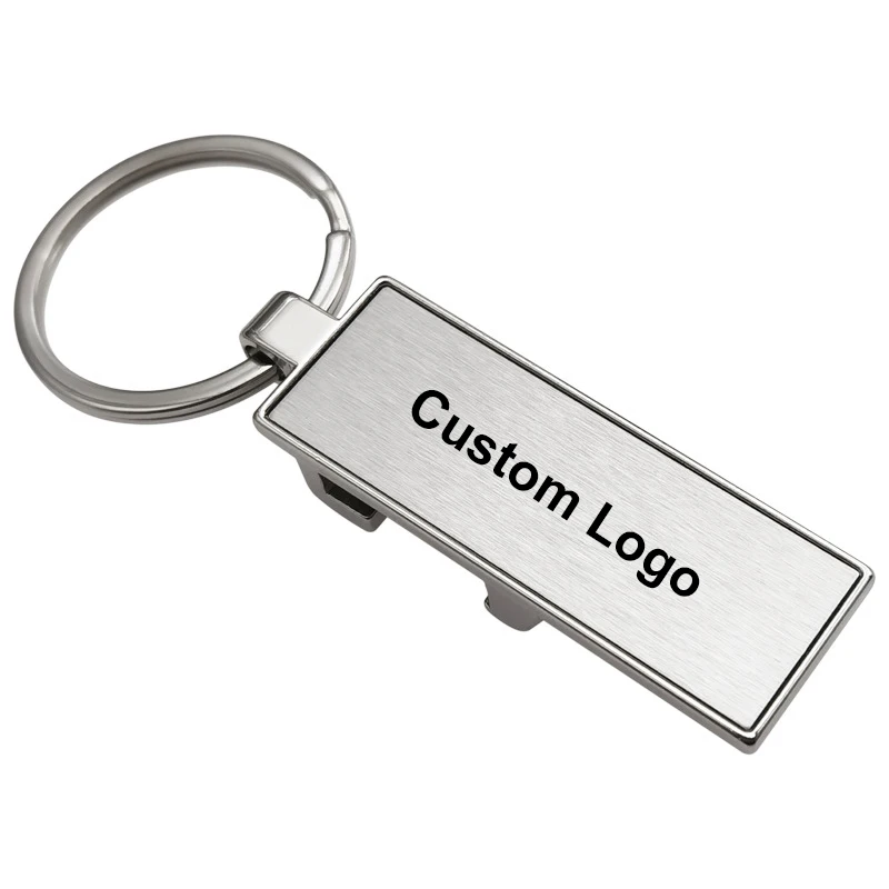 New Design Custom Epoxy Logo Rectangular Metal Bottle Opener Keychain Wholesale Promotion
