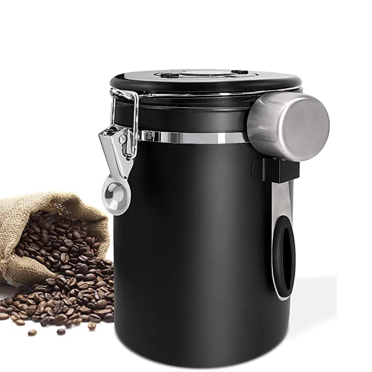 reliable sealing jar stocked coffee beans and coffee powder container storage container in kitchen