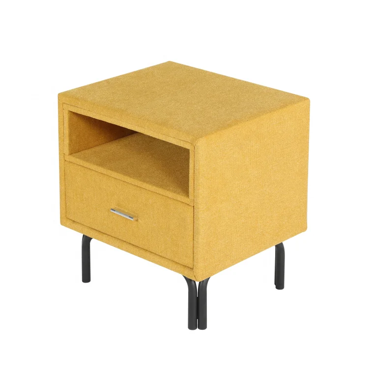Luxury European Italian Fabric yellow Metal Night Stands Beside Table Modern Night stand  Living Room Bedroom Furniture
