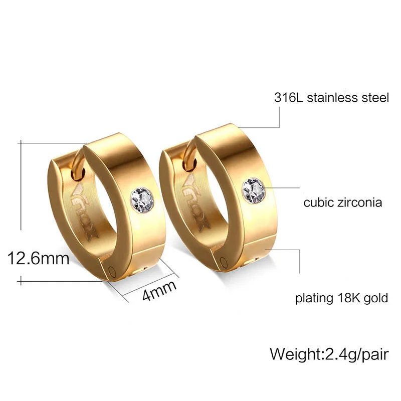 Minimal Zircon Huggie Unisex Hypoallergenic Stainless Steel CZ Pierced Hoop Earrings Women Men EH-117