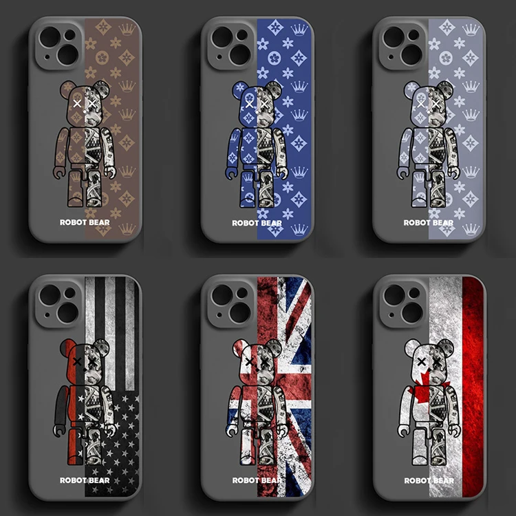 Fashion Popular Brand Robot Bear Phone Case For iPhone 15 14 13 12 11 X XR XS max 7 8 Plus SE Luxury Design Cover