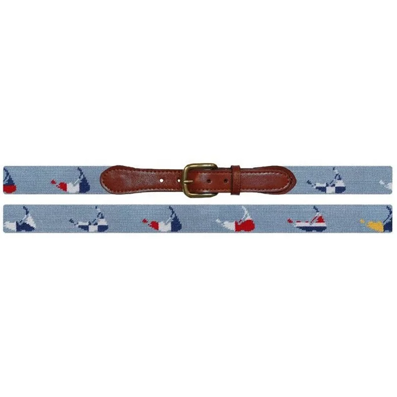 Custom Nantucket Nautical Men Luxury Needlepoint Belt in Antique Blue