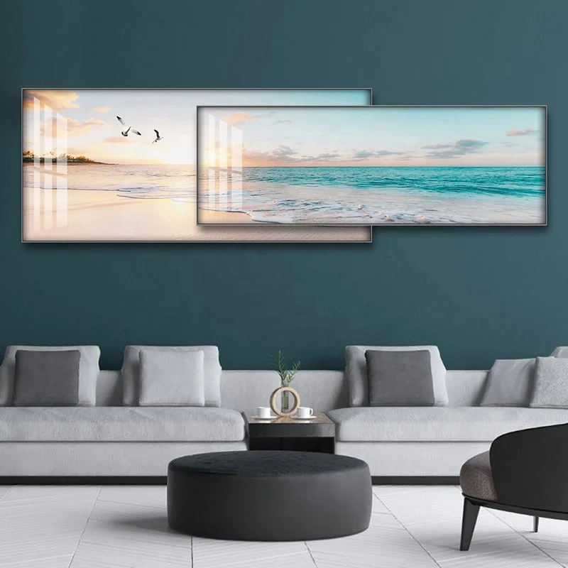 Customization Seascape Sea Gull Beach Acrylic Art Prints Canvas Oil Painting Wall Picture Glass Art for Sofa Background
