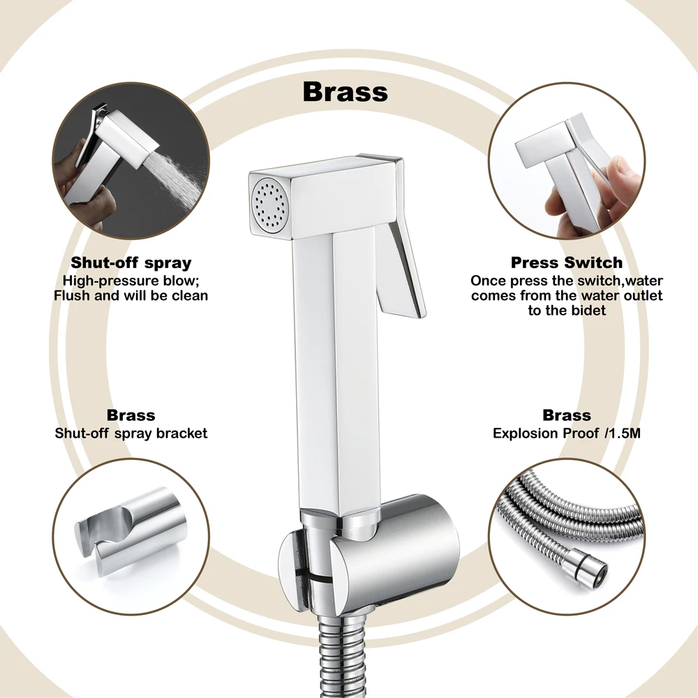 Brass Hand Held Portable Bathroom Bidet Toilet Sprayer Handheld Set With T-valve