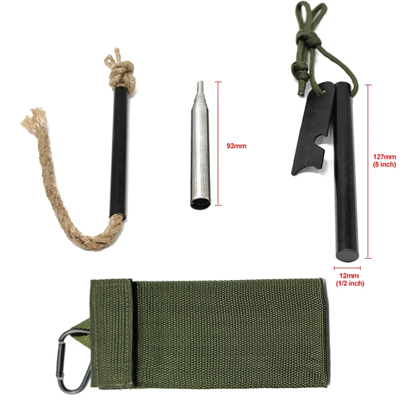 Backpacking Multitool Carry Pouch Pocket Fire Bellow Tinder Emergency Fire Starter Kit for Campfires