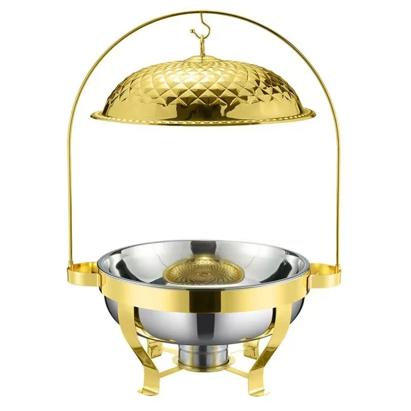 Household Hotel Round Stainless Steel 8L Heating Display Gold Luxury Food Display Warmer