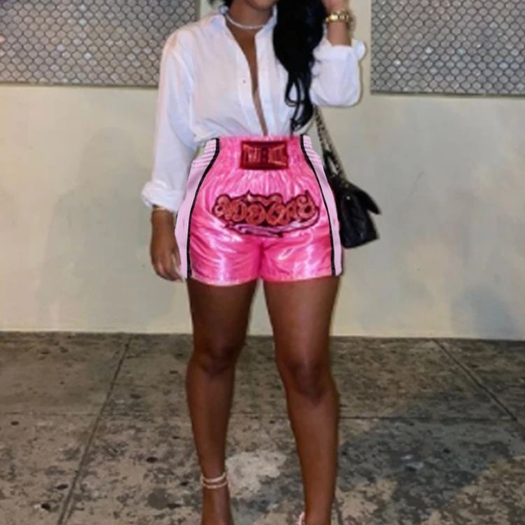 
muay thai shorts new arrival embroidered letter print patchwork splice women boxing sport shorts 