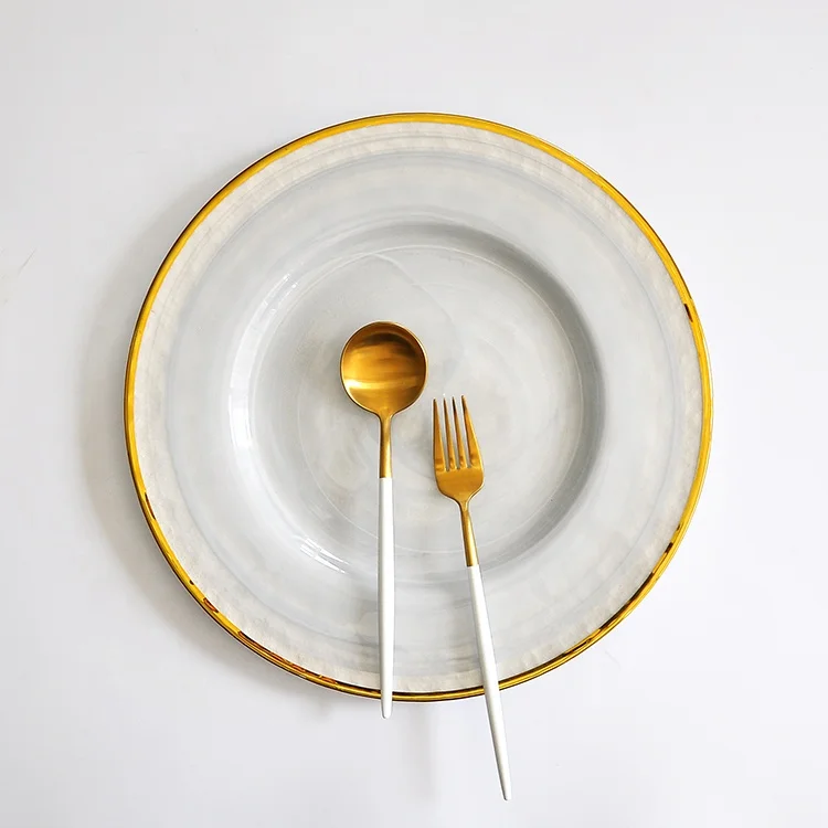 Wholesale Custom Cheap gold rim white charger plate in bulk