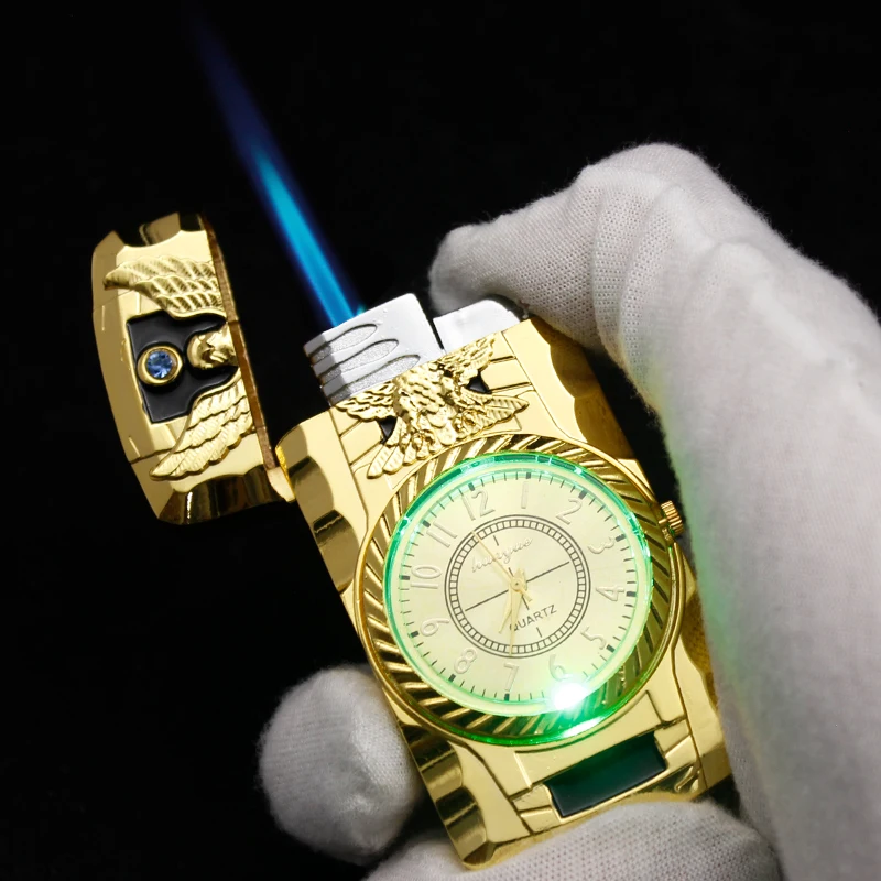 Watch Lighter with Colorful LED Lights Metal Butane Gas Refillable and Windproof
