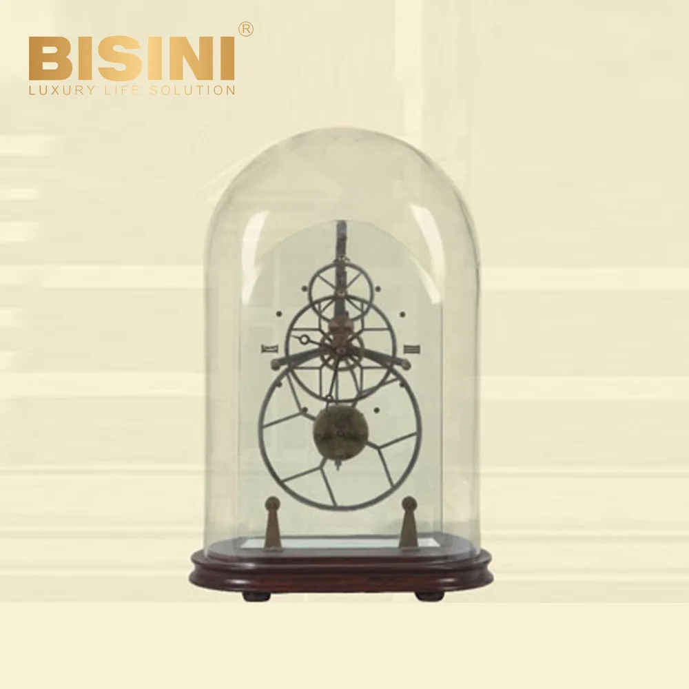 Frame table clock 18th Century French retro copper desk clock Mahogany base classical silent pedestal clock