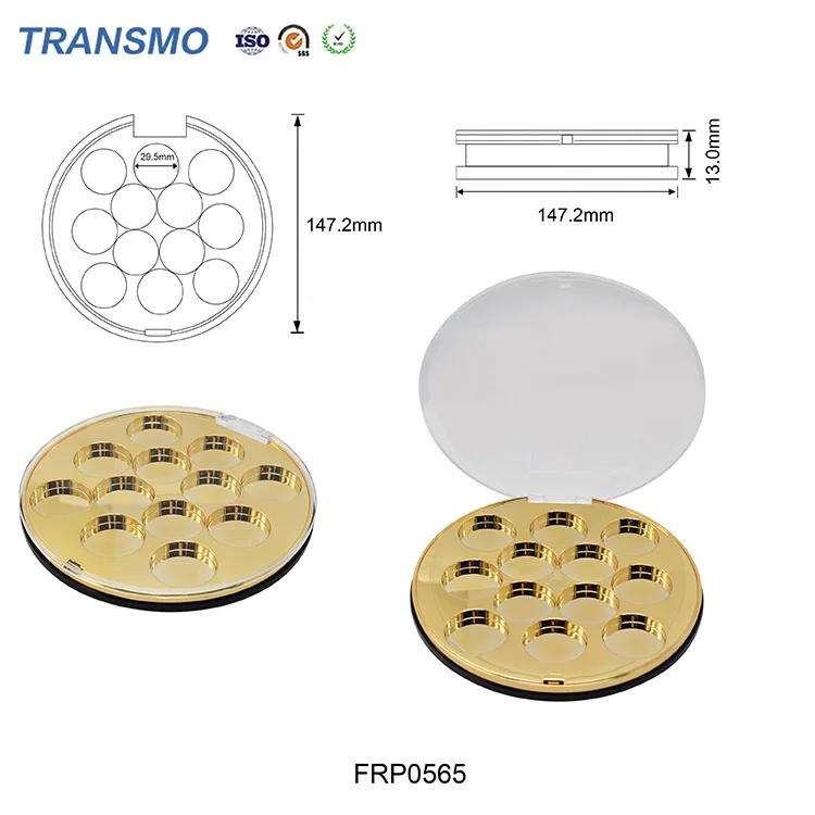 12colors gold glitter eyeshadow palette packaging wholesale customize clear acrylic eyeshadow palette