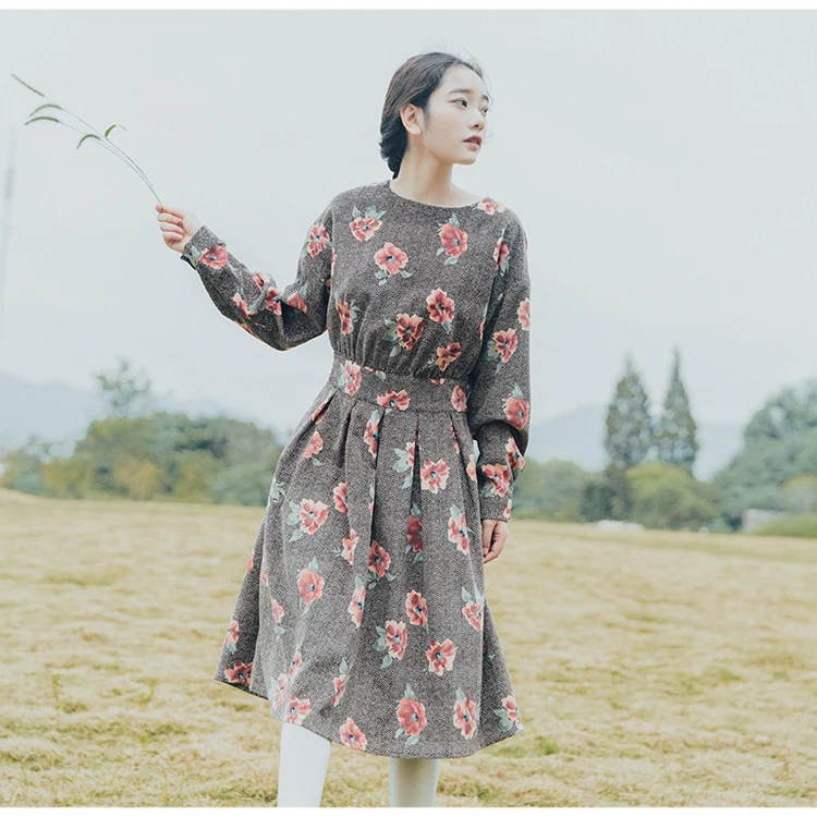 
Herringbone large flower-printed corduroy cloth 