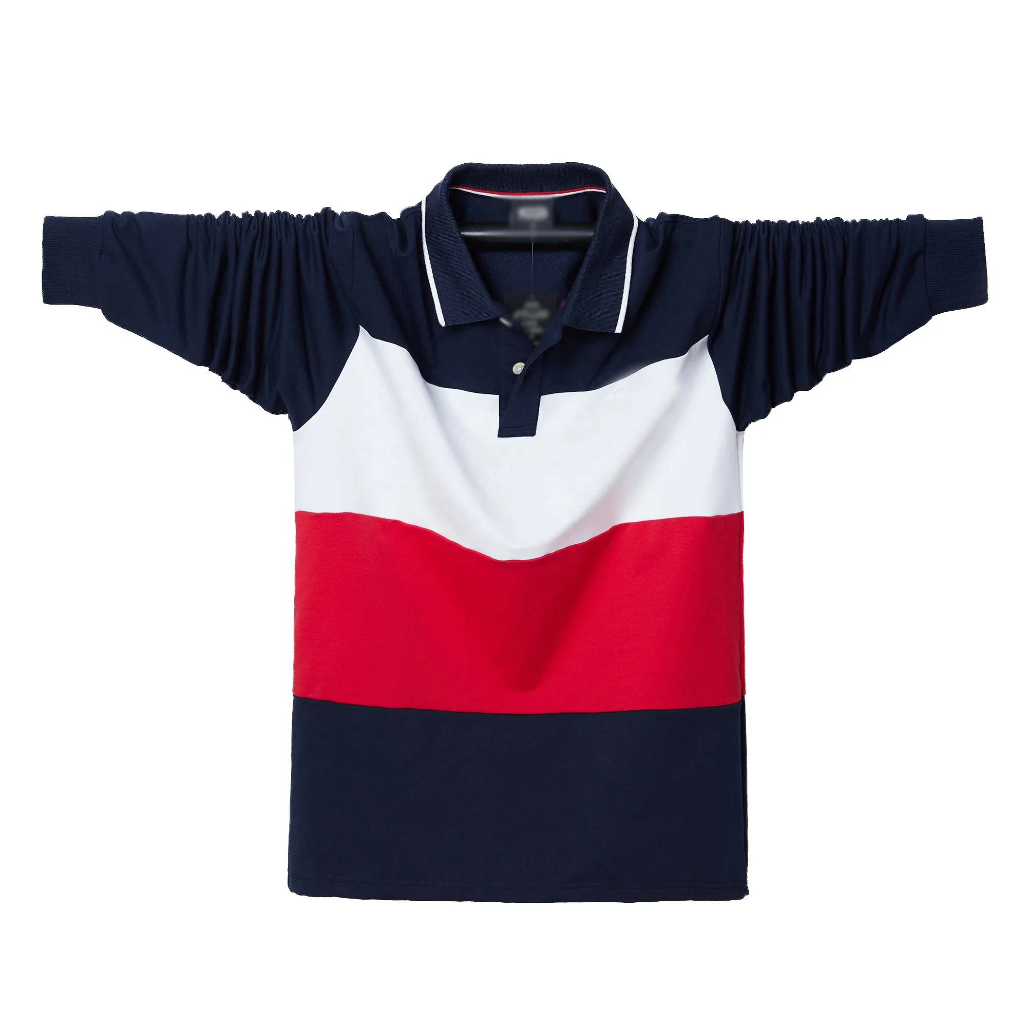 OEM  Mens  Sewn Stripe Long Sleeve Rugby Sports Polo Shirt 100% Cotton