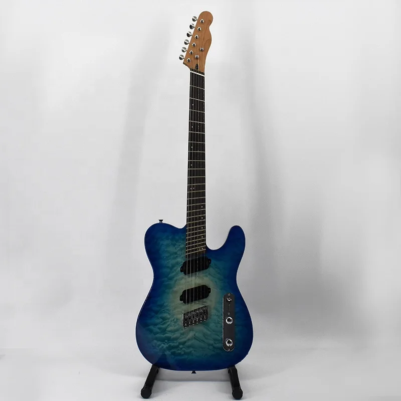 High Quality Wholesale Custom Tele electric guitar fanned fret blue burst color quilted maple top OEM guitar factory outlet