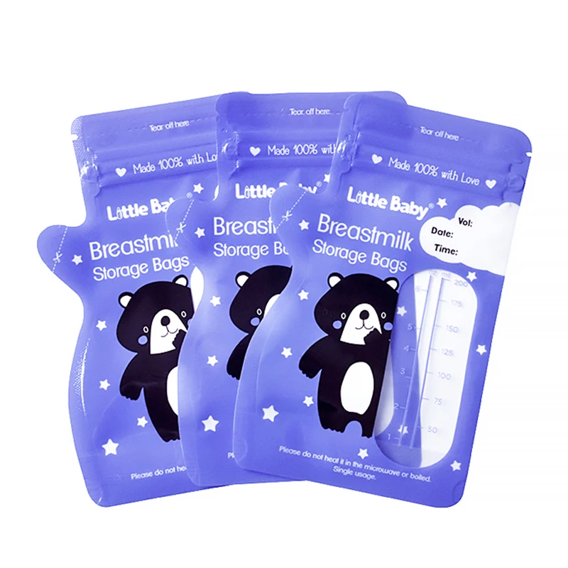  Custom double ziplock pre-sterilized 200ml breast milk storage bags 50 pcs breastfeeding
