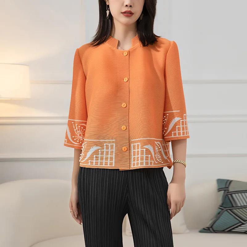 Pleated print beaded short 2022 Spring and autumn new loose temperament coat