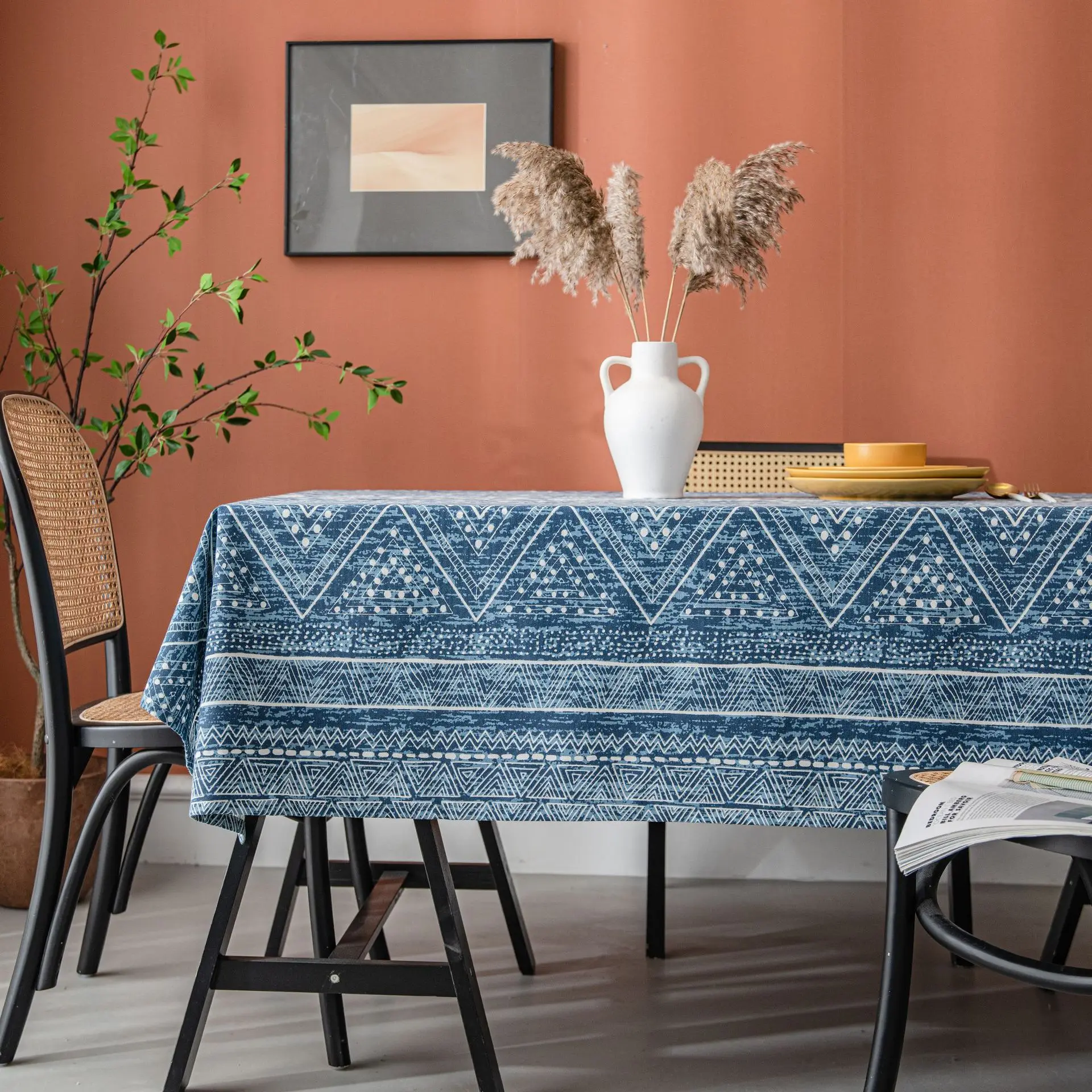 Geometric triangle printing cotton linen rectangular table tea table cloth picnic cloth