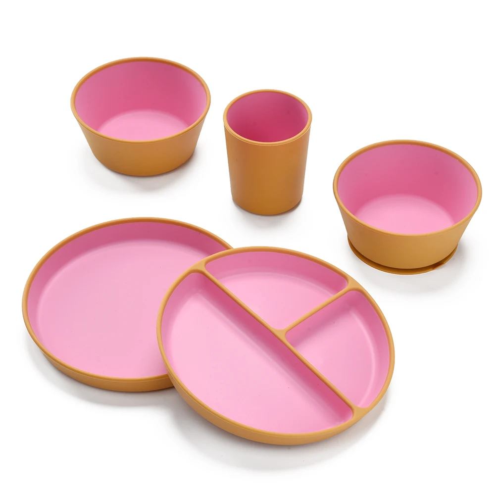 Customized Kids Dining Baby Print Bowl Waterproof Suction Plate Dish Silicone Tableware Feeding Set for Children