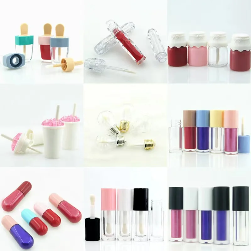 10ml Empty gradient Lip gloss tube with wand, 10ml square lip gloss container applicator