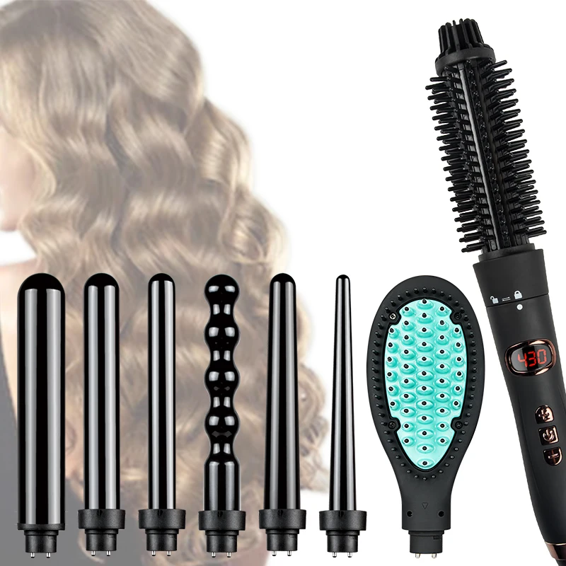 
Multifunctional hair styler electric interchangeable hair straightening brush 