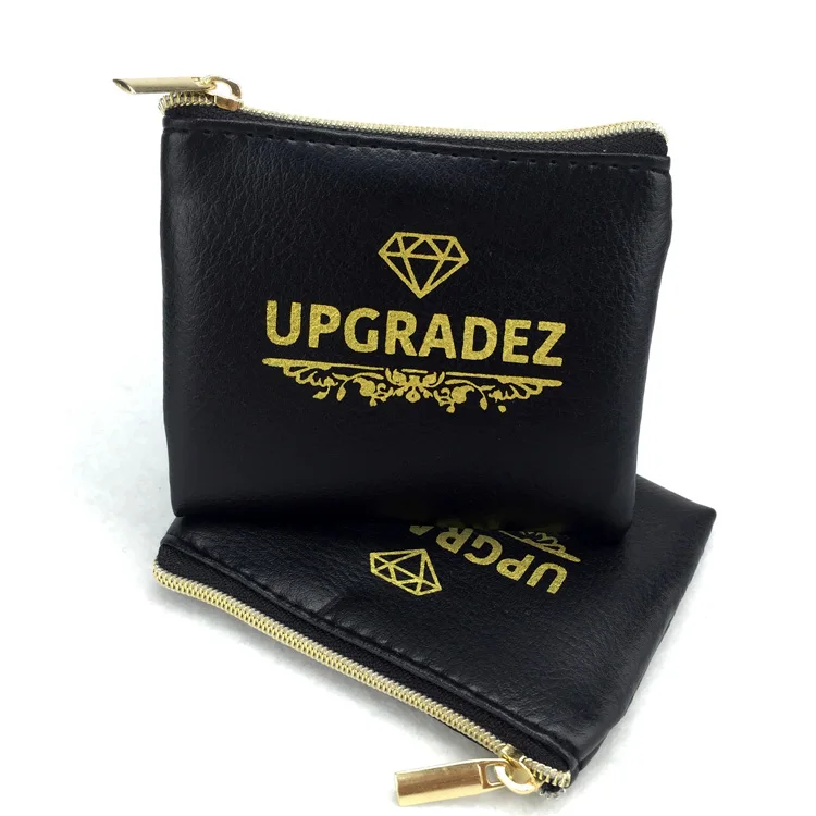 Embossed logo drawstring jewelry gift fashion pu pouch leather bags