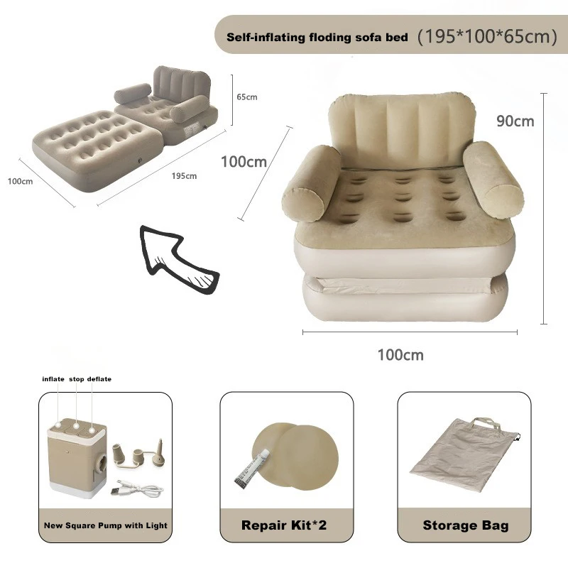 Heavy-duty Folding Inflatable Sofa Single Blow Up Couch Chair  for Adults Outdoor Air Sofa  for Camping Picnic Beach Travel