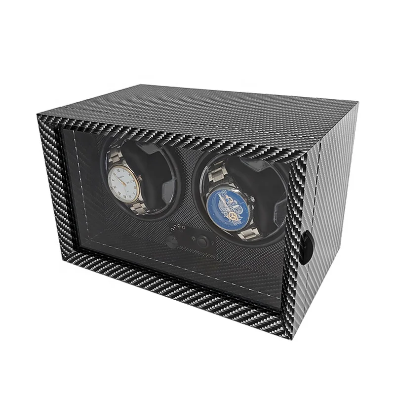 New Arrival 2 3 4 Slot Automatic Carbon Fibre PU Leather  Watch Winder Storage Blue Light Control Made  Watches Packaging Case