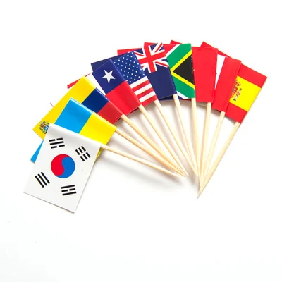 Wholesale custom toothpick flag bamboo fruit pick decoration sign copperplate papercake decoration