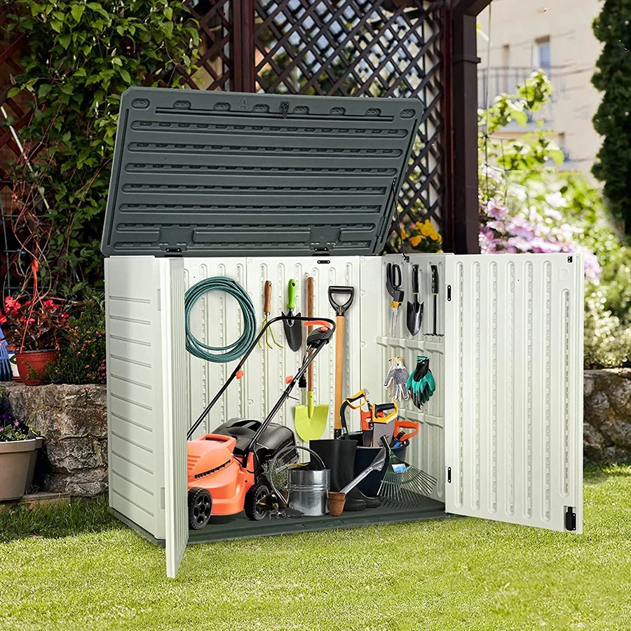 High Quality Plastic Outdoor Storage & Shed Cabinet Waterproof Large Locker High-Capacity For Garden Tool Garage And Backyard