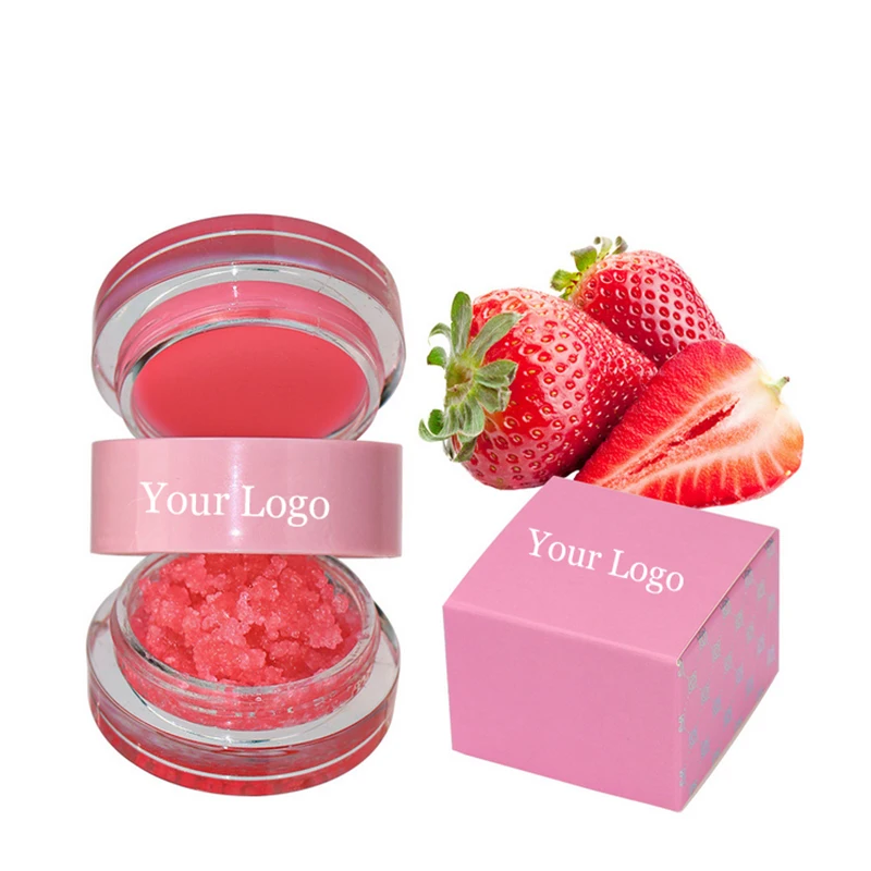 Wholesale 8 Flavors Organic Fruit Lip Care Scrub Custom Logo Vegan Vanilla Strawberry 2 In 1 Lip Scrub And Lip Balm