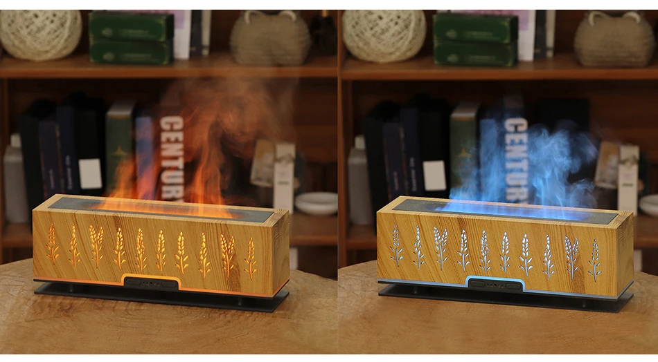 Home Decorative Ultrasonic  smart home appliances mood light 2 colors flame wood grain carving aroma diffuser for car