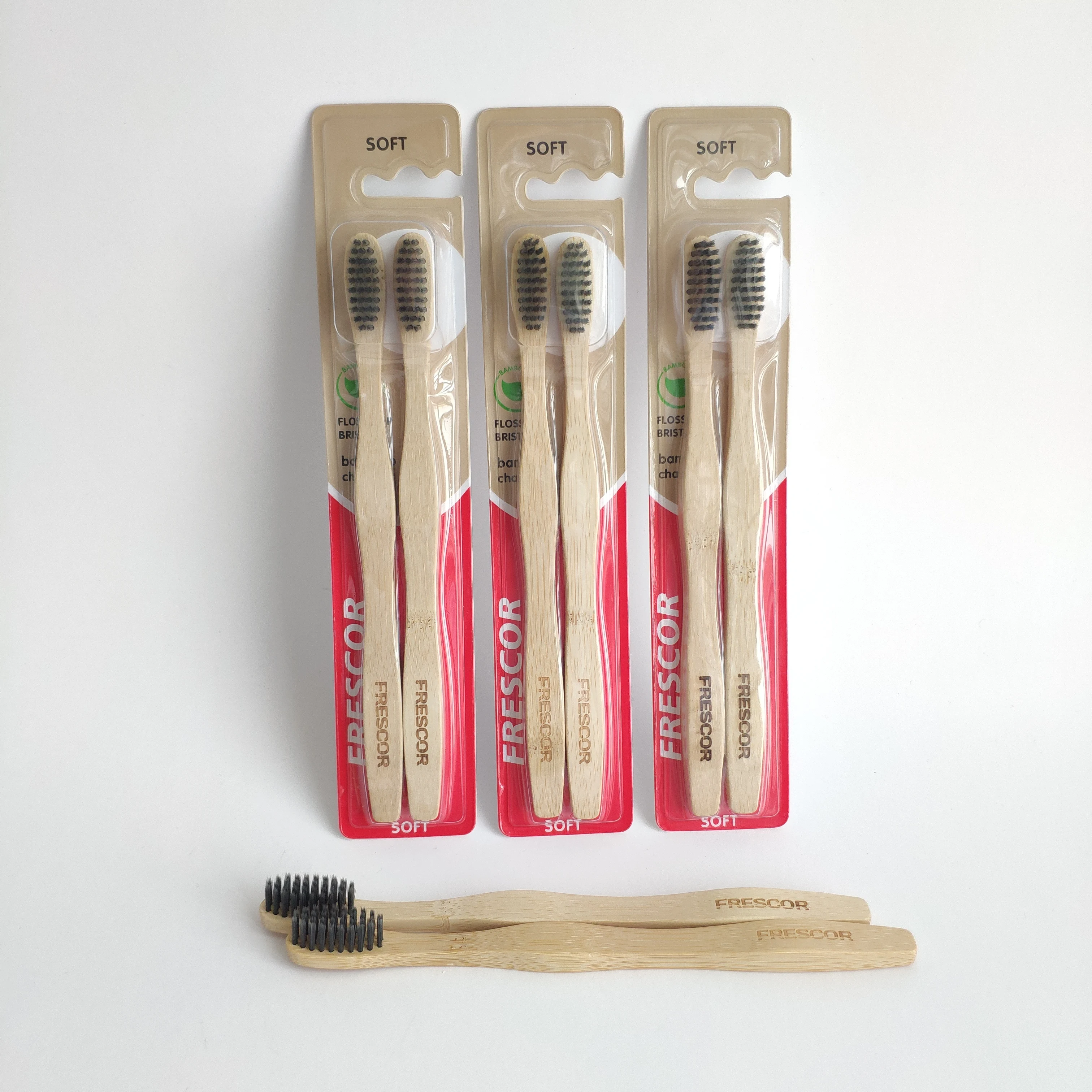 Экологичная бамбуковая зубная щетка OEM с древесной щетиной с индивидуальной упаковкой и логотипом