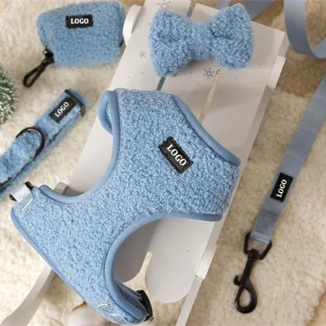 2023 New Arrival Private Label No Pull Velvet Dog Harness Adjustable Custom Logo Winter Personalised Dog Harness Set