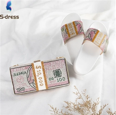2022 Ladies Fashion Rhinestone Handbag Money Purse And Shoe Set Women Hand Bag Women Sandals And Purse Sets