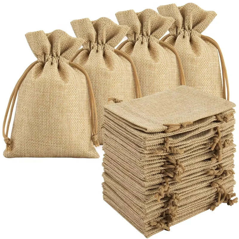 10*14cm DIY Wedding Favor Gift Bag Linen Silk and Sack Drawstring Burlap for Candy Chocolate Jewelry Packaging Display Use