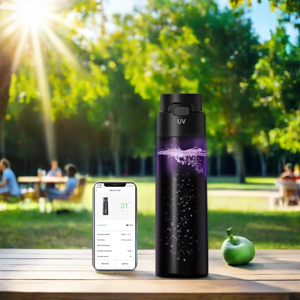 New arrival uvc water bottle self cleaning app smart drinkware vacuum flask sport drinking water bottle with logo