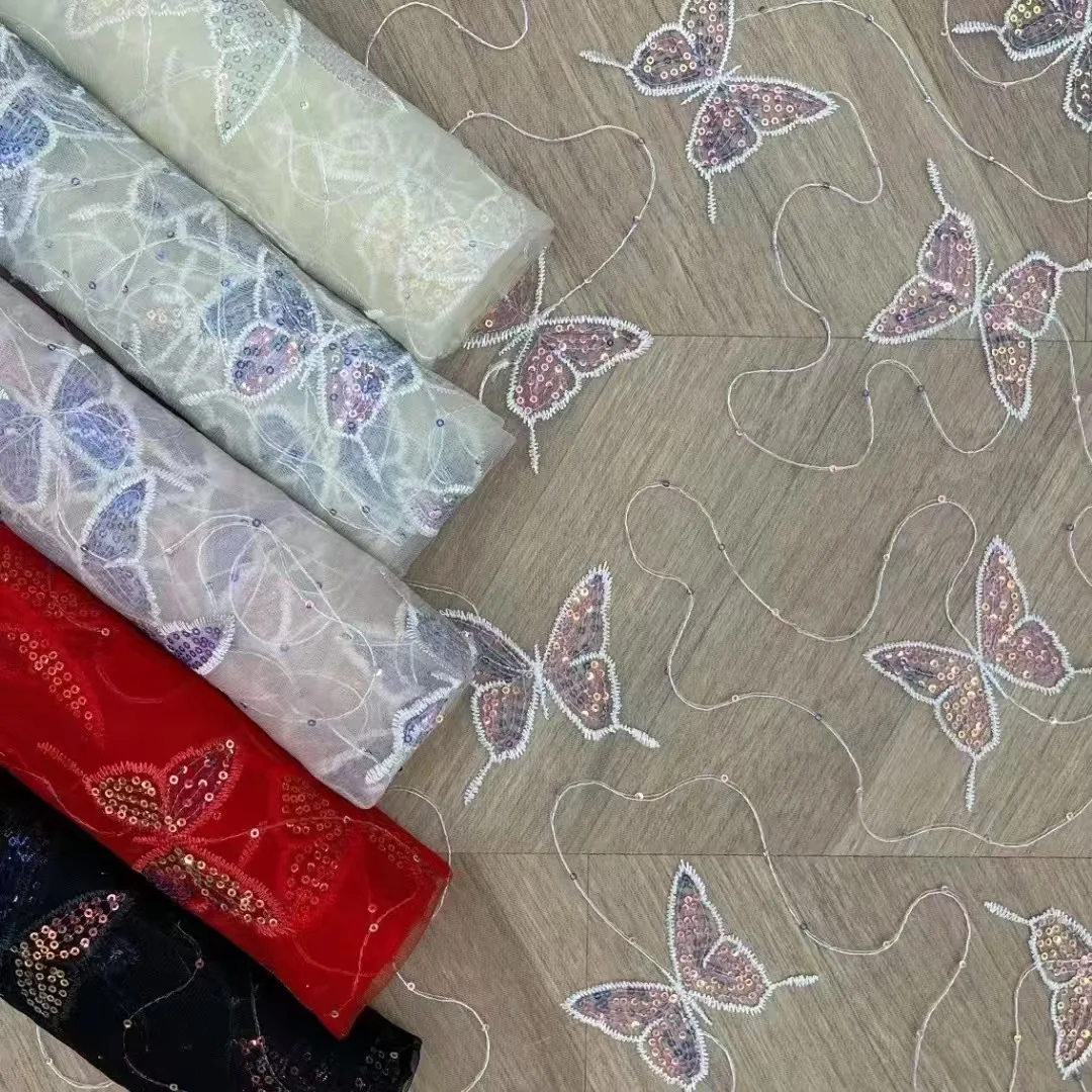 Beautiful Tissue Milk Silk Lace With Sequins High Quality Cord Lace Embroidery Cotton Lace For Women Wedding Party