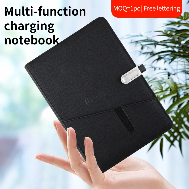 A5 Leather Notebook Wireless Charger 10000mAh Power bank Business Smart Notebook Agenda