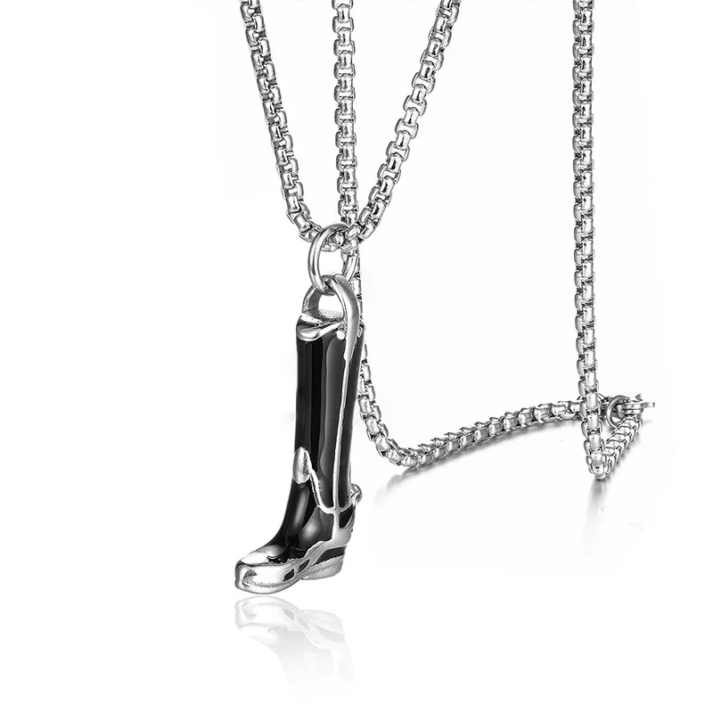 Fashion jewelry stainless steel cowboy boot pendant necklace