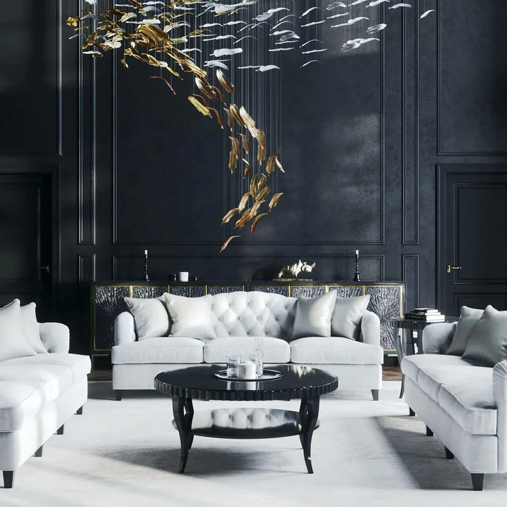 Modern Art Deco Customizable Hotel Lobby Feather Glass Large Luxury Led Chandelier