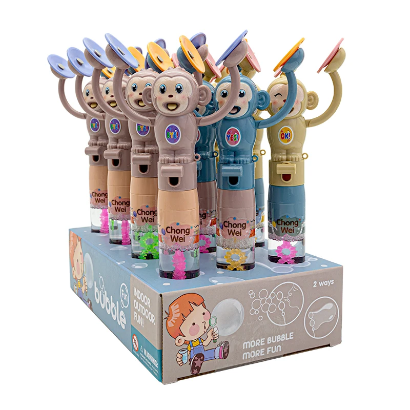 Wholesale Kids Candies Sweet Empty Whistle Pop Toy Promotional Monkey Candy Toys With Bubble Stick