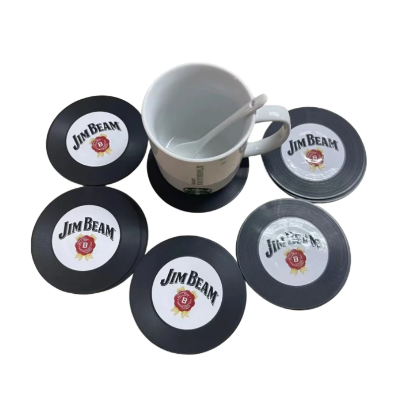 Promotional gift customization ABS rubber vinyl record CD black circular coaster coffee beverage meal mat